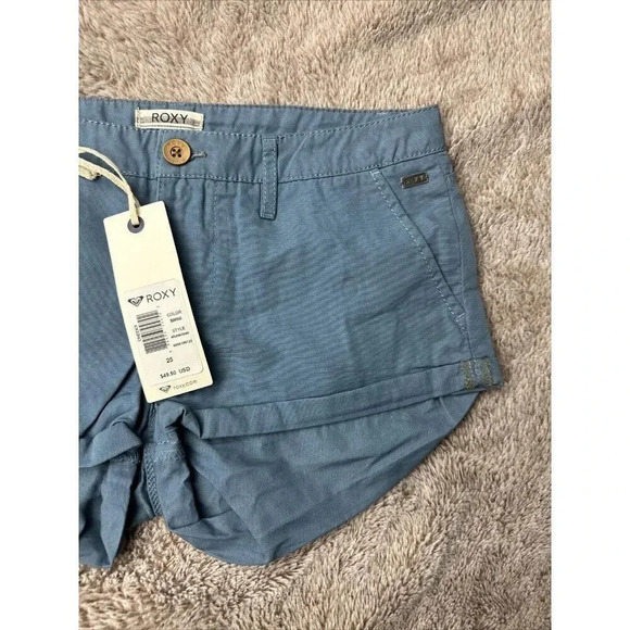 Roxy Shorts Womens Cheeky Chino Hot Pants Mid Rise Cuffed Blue - Picture 3 of 16